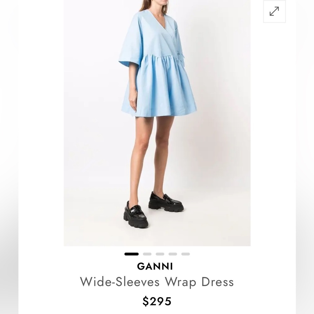 GANNI Light Blue Wide-Sleeves Wrap Dress